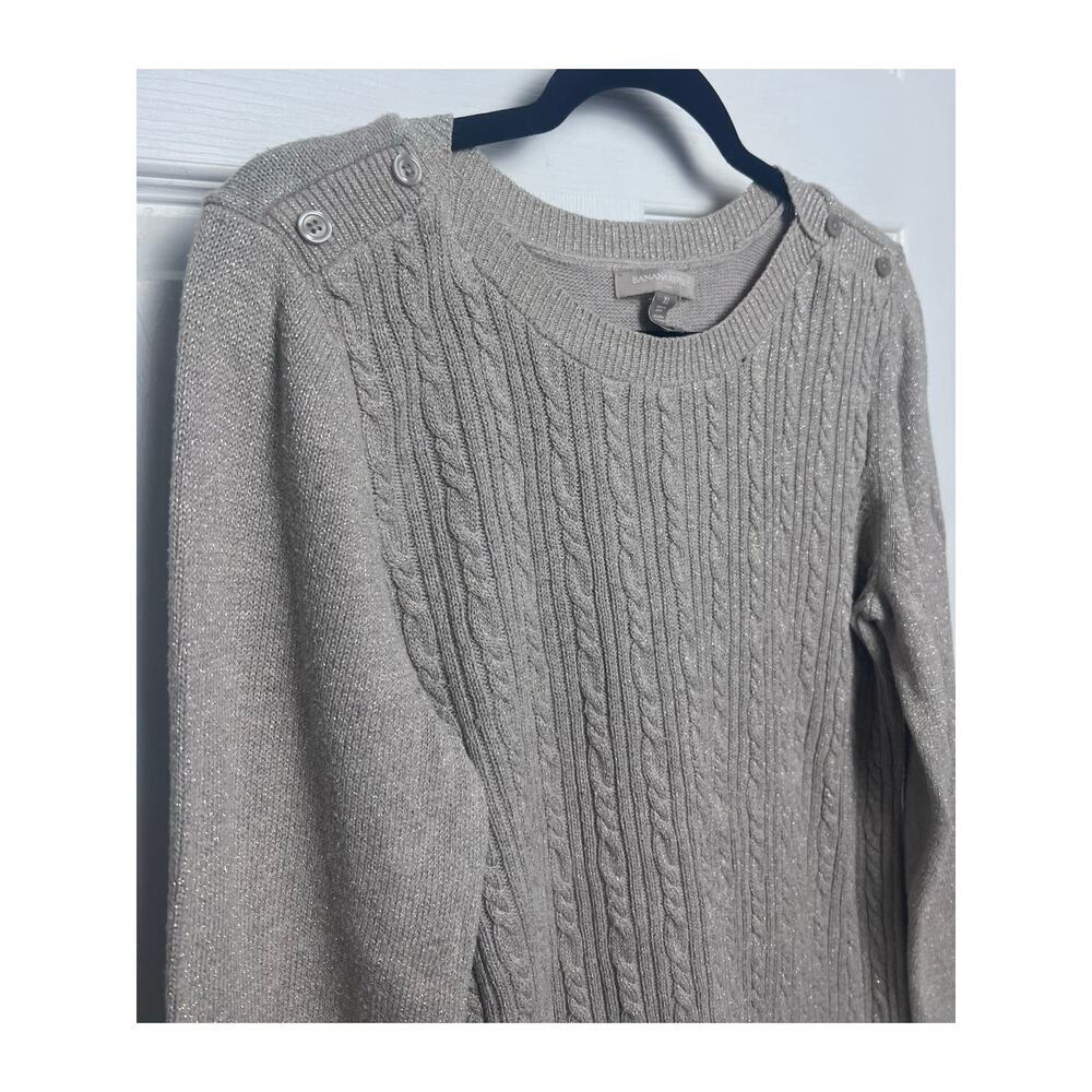 Banana Republic Women's Cable Knit Metallic Sweater Shoulder Button Size XL - Picture 6 of 9
